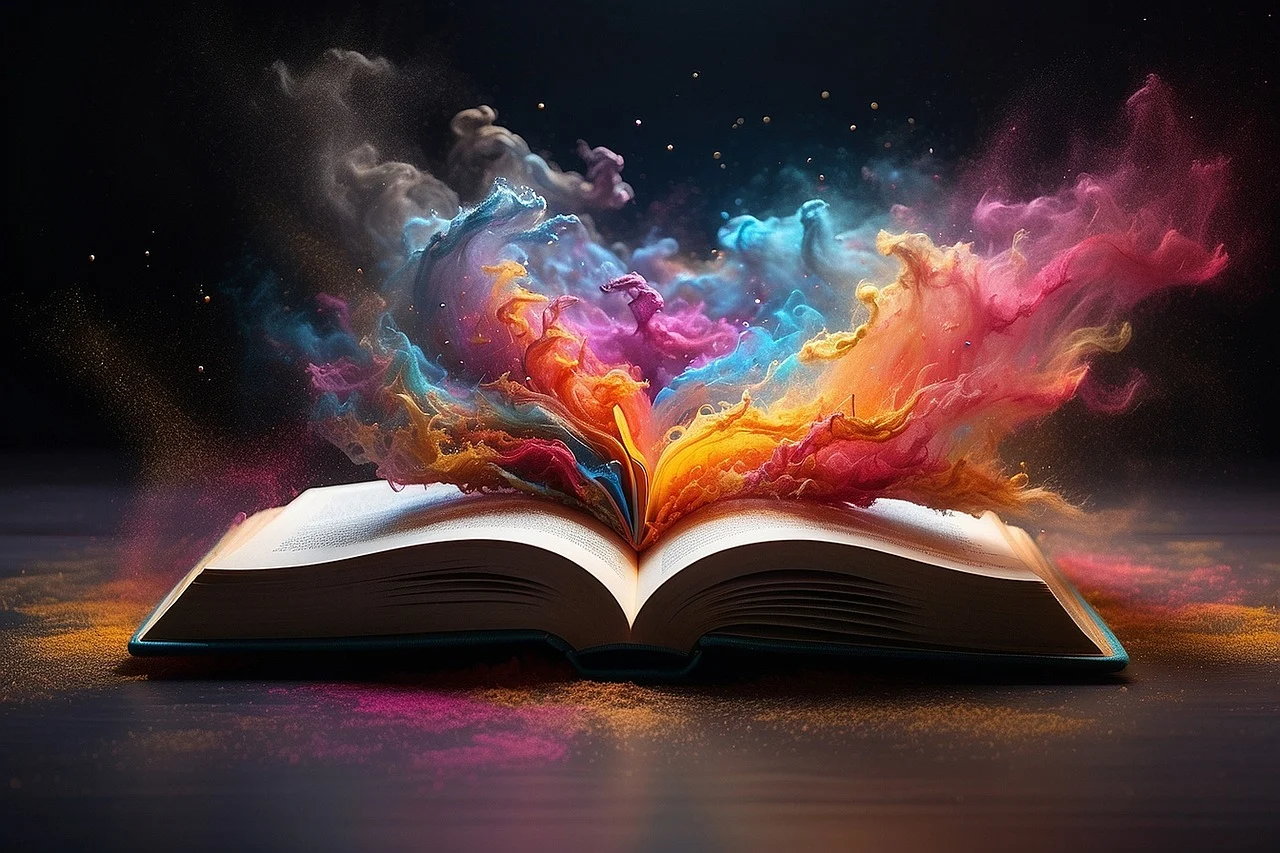 book with colorful smoke coming out of it